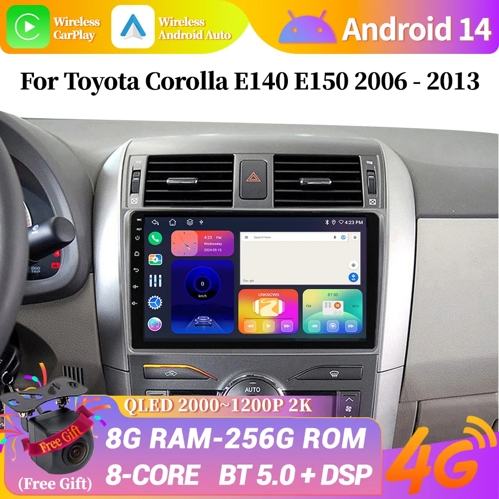 

Android 14 для Toyota Corolla E140 E150 2006-2013 автомобильный радиоприемник навигация 4G GPS мультимедийный беспроводной Apple Carplay экран стерео