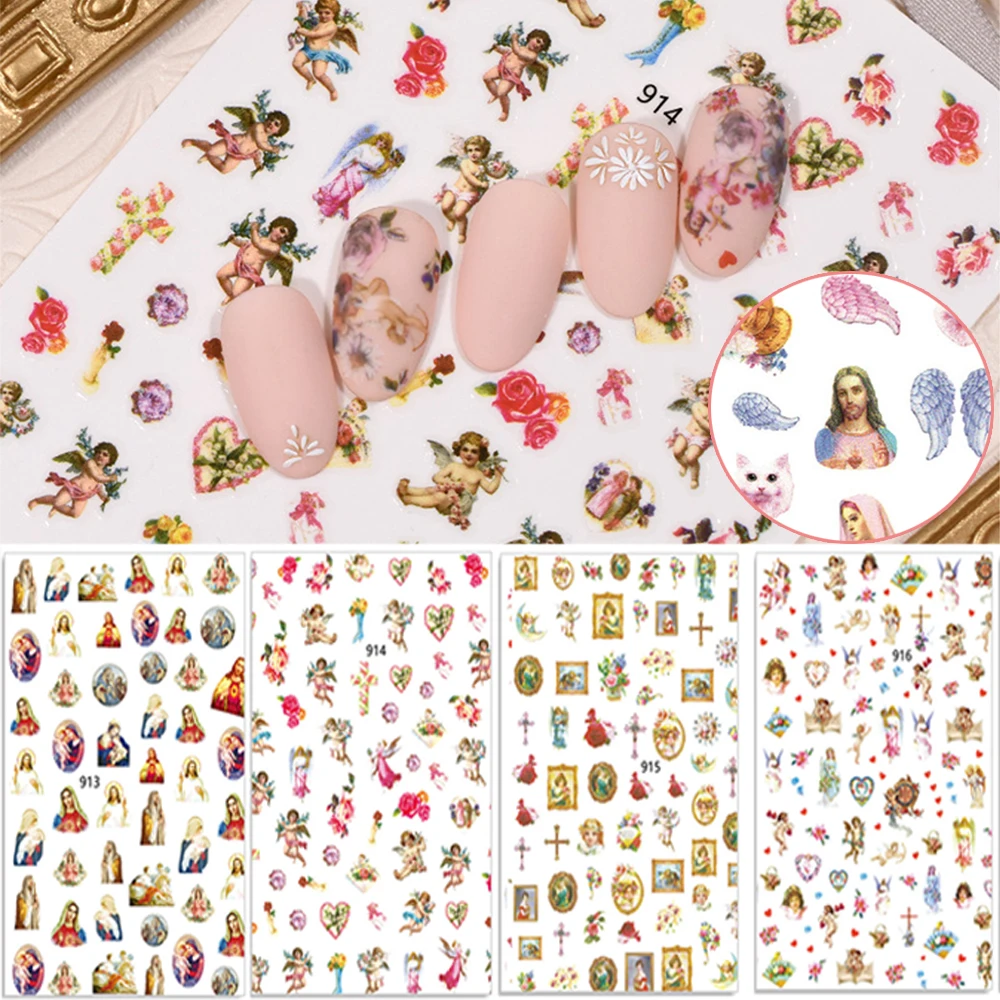 6pcs Angel Cupid Back Glue Nail Decals Stickers 3D Nail Art Decoration DIY Nail Ornament Manicure Tools