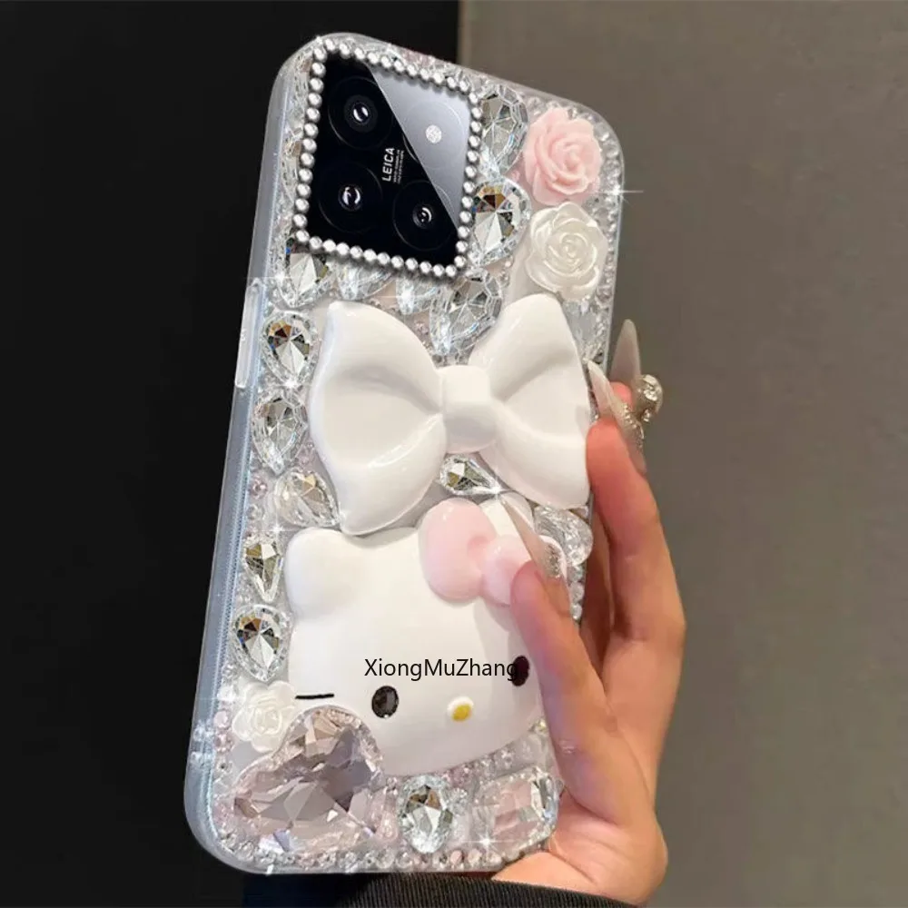 Diamant-Sanrio-Handyhülle für Redmi 12 12C 13C 14C 15 15C 15A A5 Redmi Note 15 14 Pro Plus 13 12 11 Pro Hello Kitty Cover mit Kette – Detail 3