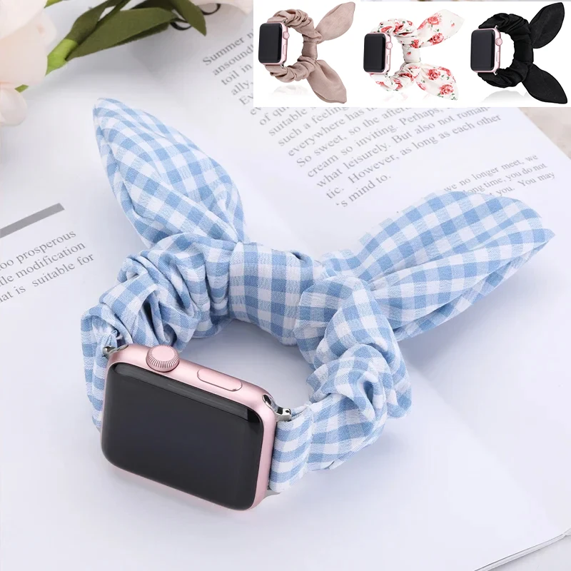 Elastic Fabric Strap for Apple Watch Band 41mm 40mm 45mm 44mm 38/42mm Women Bracelet for Iwatch 7 8 6 SE 5 4 Scrunchie Wristband