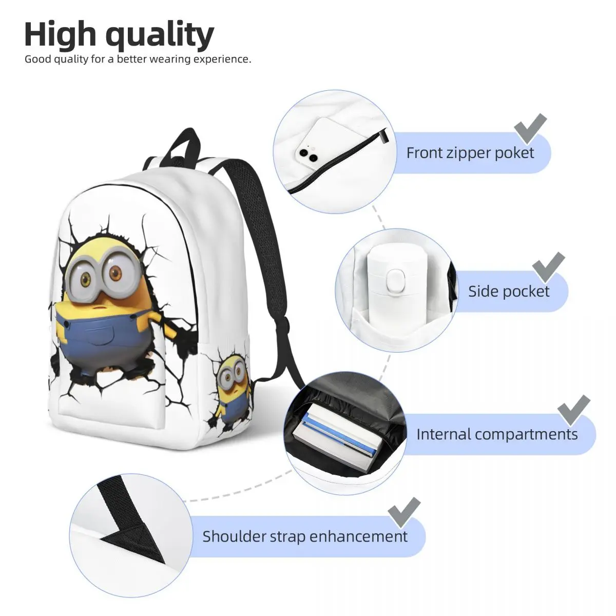 Minions Shocking Cattivissimo Me Zaino per uomo Donna Scuola Business Daypack 2024 Cartoon Nuova borsa a tracolla per laptop leggera