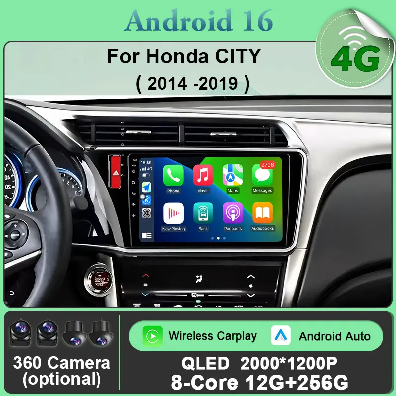 

Навигационное GPS-радио 4G WIFI Android 16 для Honda City 2014-2019 Мультимедийный автомобильный плеер Разделенный экран Сенсорный экран DSP Стерео