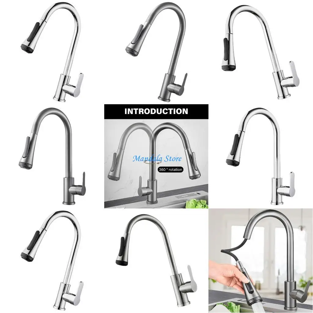

U2JC Elegant Pull Down Kitchen & Bathroom Faucet Double Temperature Control Modern Hous Faucet with 3 Way Function Upgrades