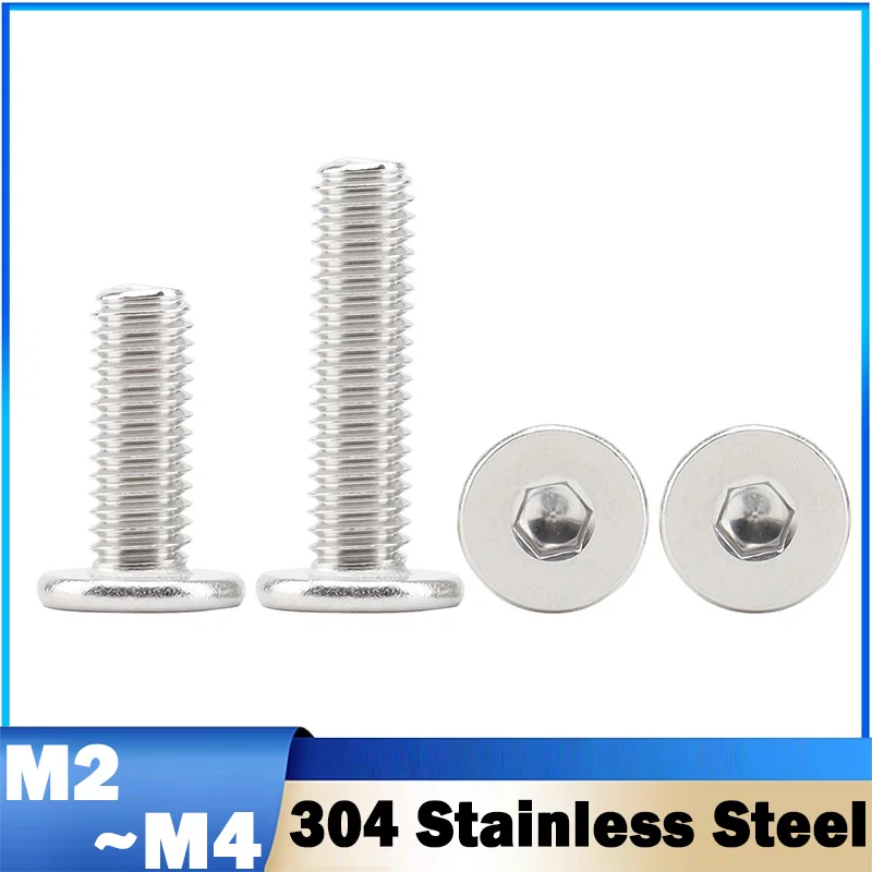 50/100Pcs M2 M2.5 M3 M4 304 stainless steel CM Hex Hexagon Socket Ultra Thin Super Low Flat Wafer Head Allen Cap Screw Bolt