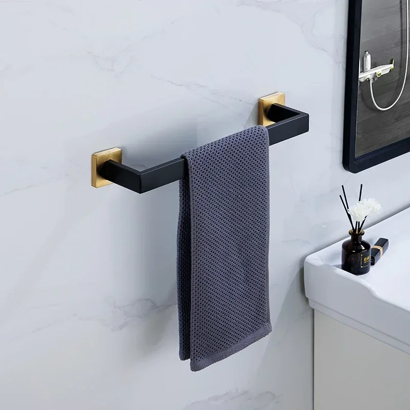 Black Gold Bathroom Hardware Set Wall Mount Stainless Steel Towel Bar Towel Ring Paper Holder Robe Hook Bathroom Accessories Set