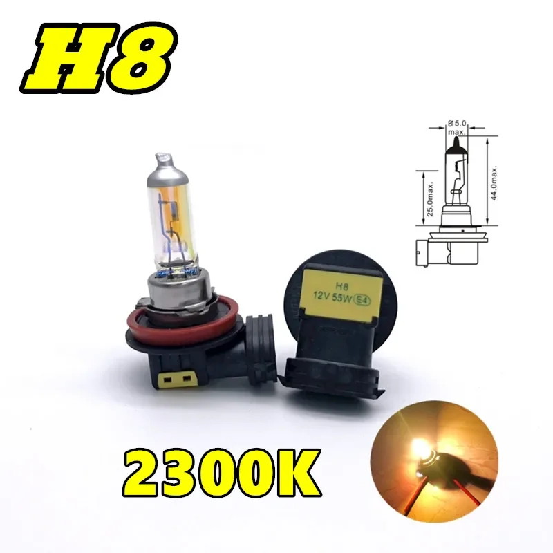 2 Pcs H8 Headlamp 2300K PGJ19-1 Halogen Lamp Replace Upgrade 12V55W Super Yellow Rain And Fog Proof Light Car Bulbs