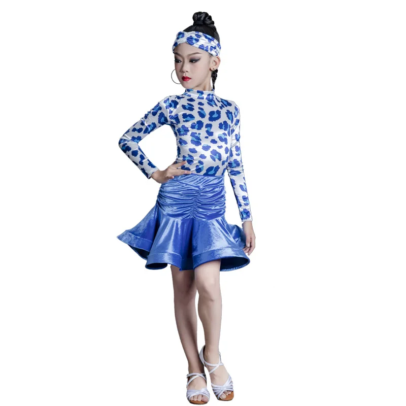 Autumn Winter New Latin Dance Dress Children Chacha Rumba Performance Velvet Training Dance Clothes