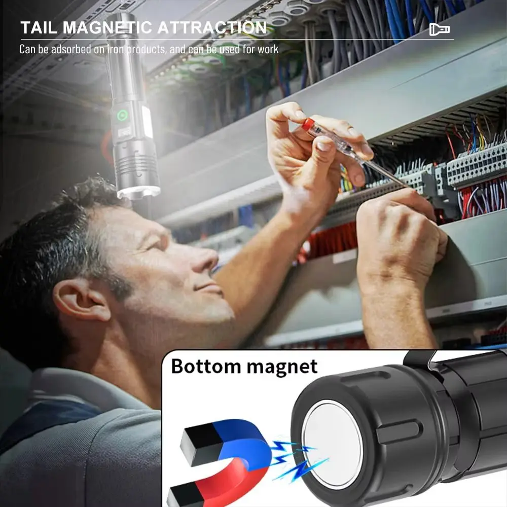 

30W Powerful LED Flashlight Ultra Bright TYPE-C Charging Telescopic Zoom Light with Power Display Long Range