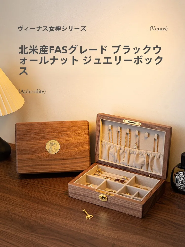 

Nordic Style Wooden Jewelry Box Lockable Storage Organizer for Newlyweds Vintage Elegant Necklace Ring Bracelet for Brides