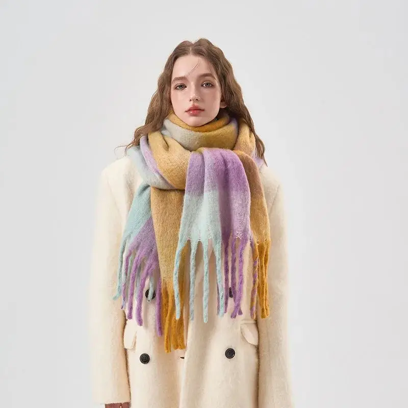 2023-autumn-winter-new-rainbow-candy-colored-tassel-imitation-scarf-and-hat-set-fashionable-accessories-for-men-women