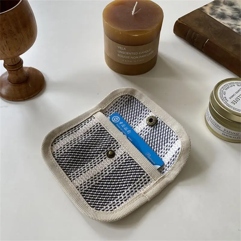 Striped Plaid Canvas Card Holder Portable Hasp Coin Purse ID Credit Card Bags Cover Multifunctional Headphone Key Storage Bags