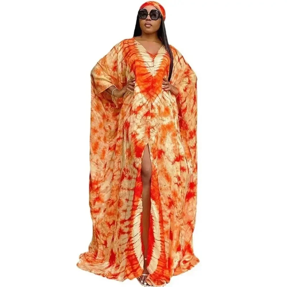 European and American Women Clothing African Retro Long Robe Printed Large Hem with Headscarf Dress Middle Eastern Ethnic Style