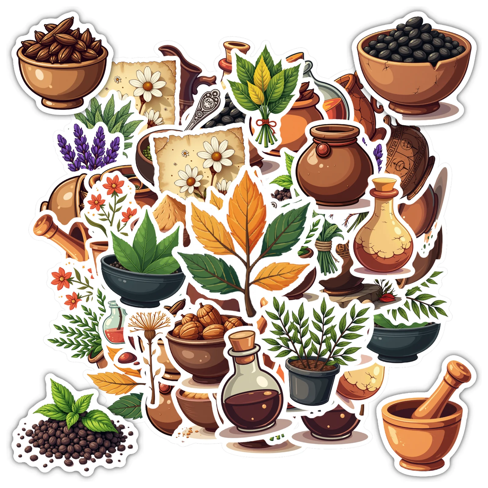 

35pcs-70pcs Botanical Nature Decals Natural Herbs Teacher Reward Stickers Stationery Stickers For Suitcase Fridge Phone Luggage