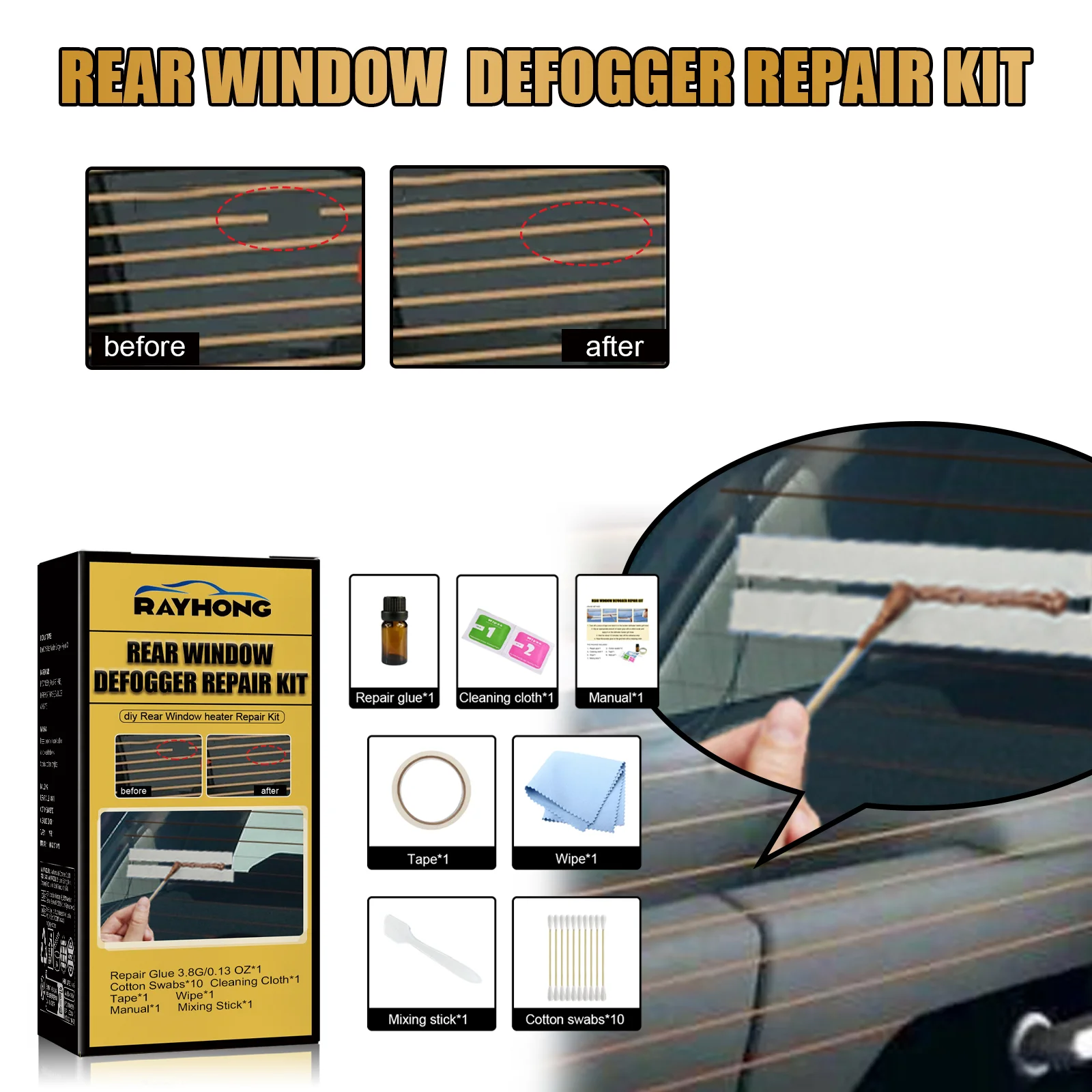 Car Rear Window Defroster Grid Repair Kit DIY Defogger Restores Heater Performance Fast Curing Silver Conductive Epoxy Paint Set