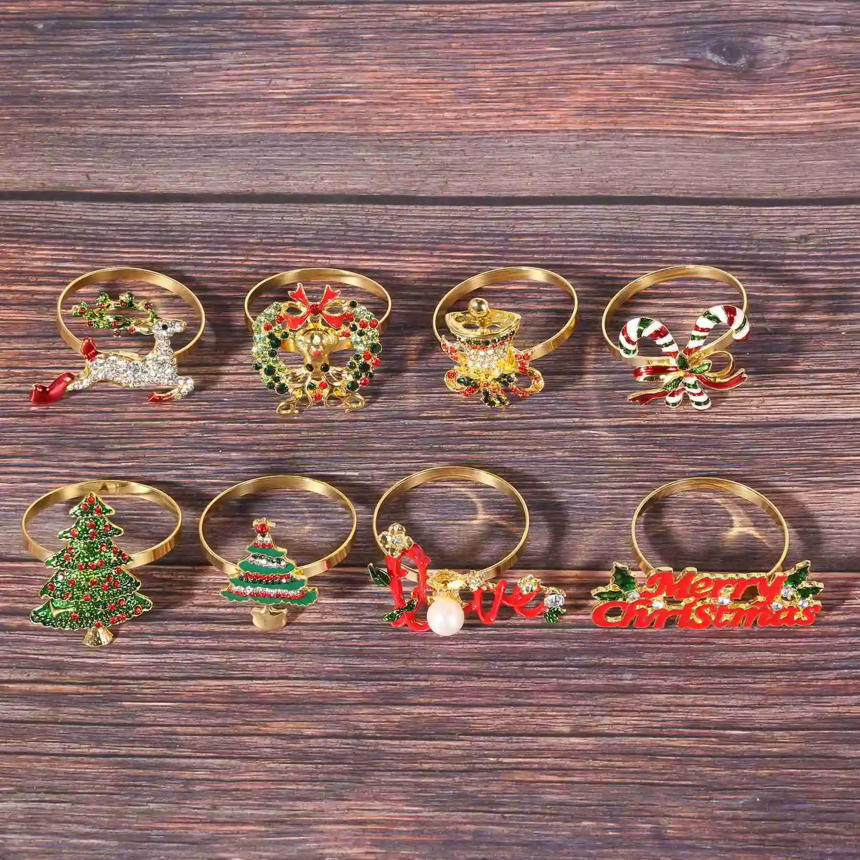 AS94-24X Portatovaglioli natalizi Portatovaglioli Anelli per le vacanze Decorazione della tavola di Natale Fibbia per tovaglioli alce