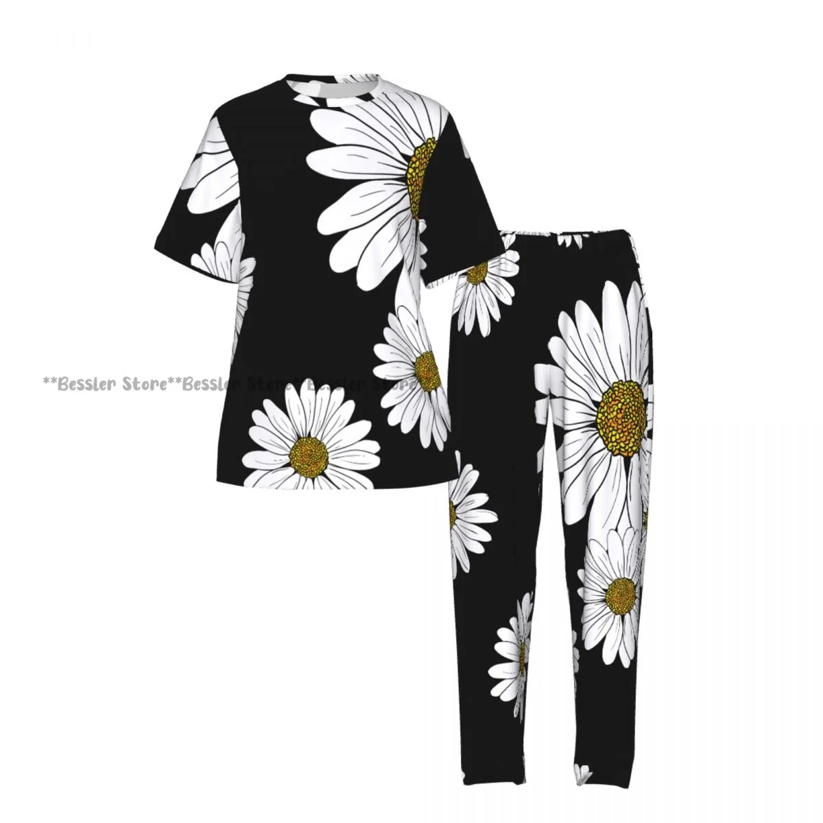 Daisy Floral Pajamas Set Short-sleeved Women Home Clothing
