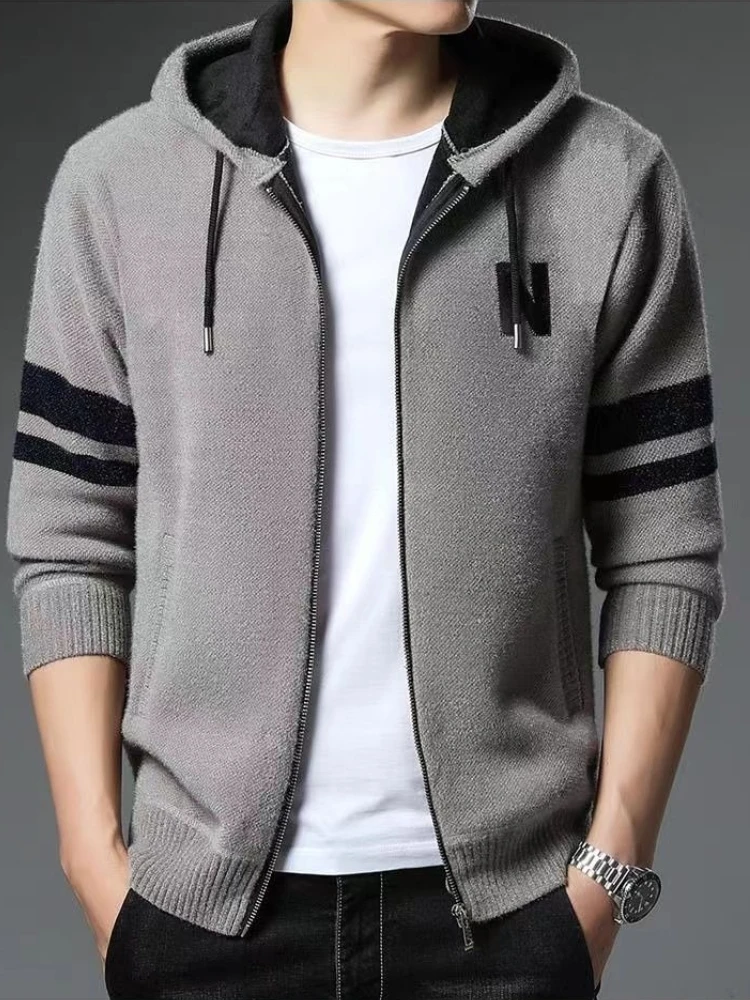 

Men's Thickened Knit Zip-Up Hoodie Sweater Cardigan - Warm Fleece Lined Autumn Winter Casual Outerwear