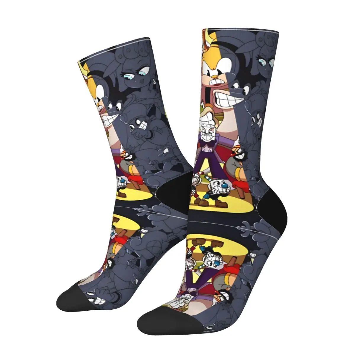 Autumn Winter Crazy Design Men's Women's Cuphead Video Game Art Socks Non-slip Skateboard Socks