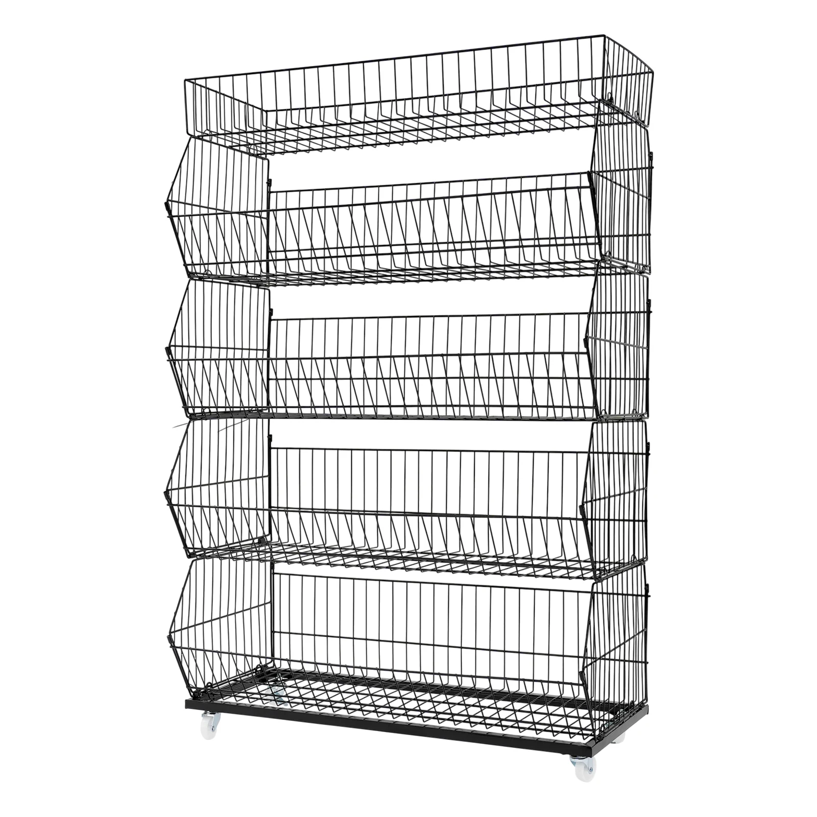 

5-Tier Retail Display Rack, Heavy Duty Rolling Shelf with Wheels, Metal Shelving Units for Supermarket Store