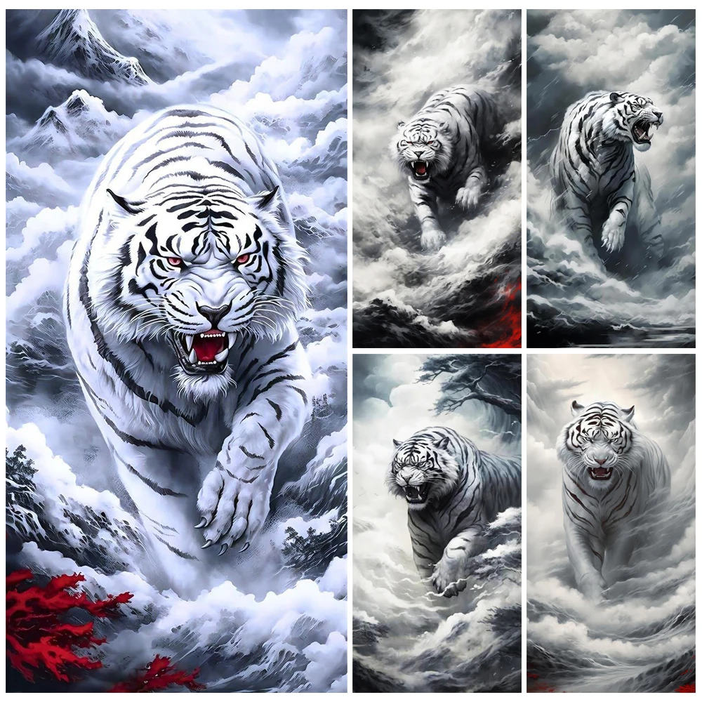 5D DIY Diamond Painting White Tiger Mosaic Embroidery Full Drill Cross Stitch Rhinestones Home Decor J3576