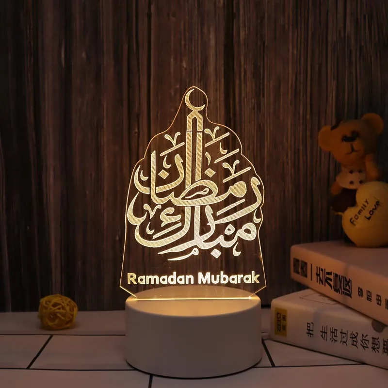 

3D Acrylic LED Night Light Eid Mubarak Table Ornament Eid Al Adha Holiday Lighting Muslim Ramadan Home Decoration USB Operated