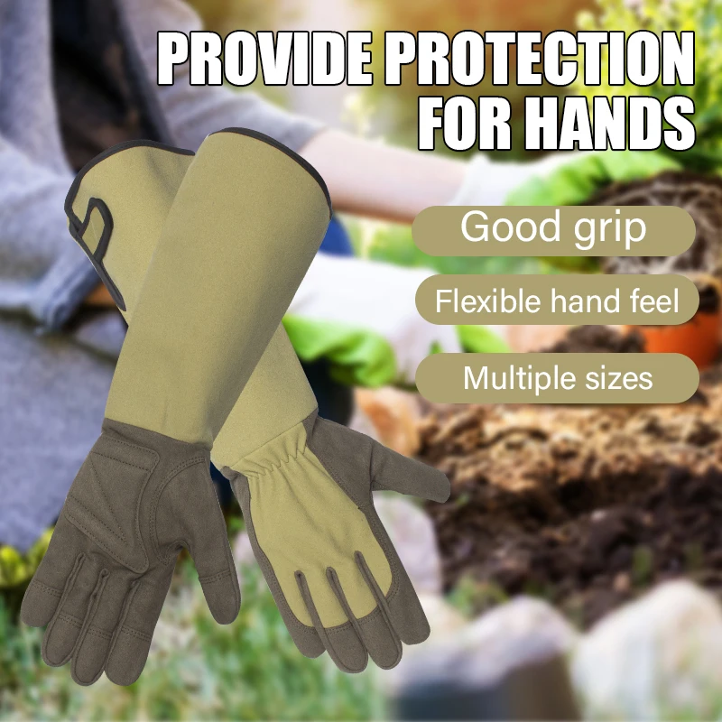 1 Pair Long Gardening Gloves Thorn Proof Garden Gloves Rose Pruning Yard Breathable Work Gloves For Digging, Planting,Pruning