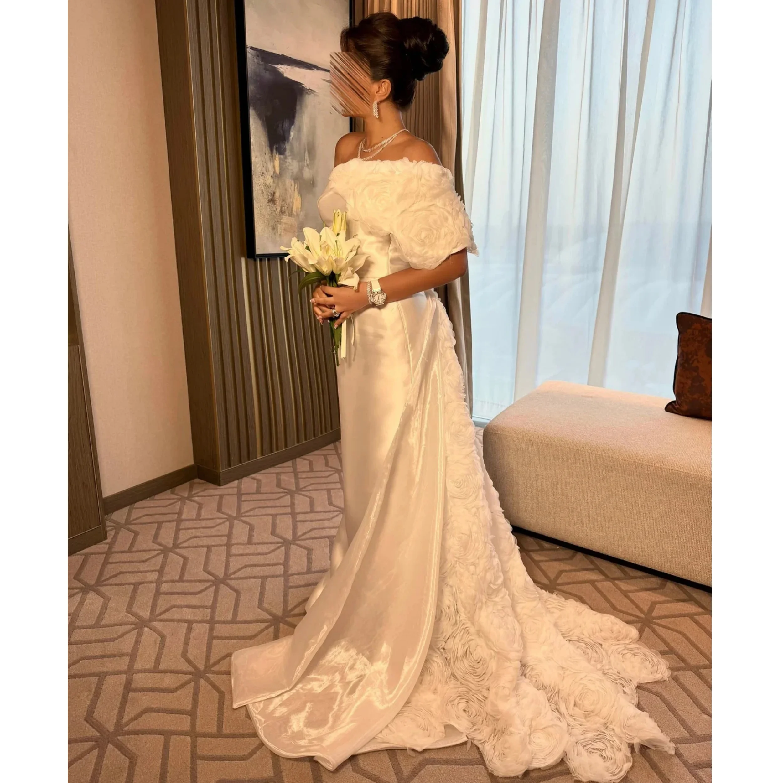 Vestidos de fiesta de sirena de marfil vintage Vestidos de gala de flores preciosas para vestidos de noche formales personalizados con tren de barrido Ropa de fiesta