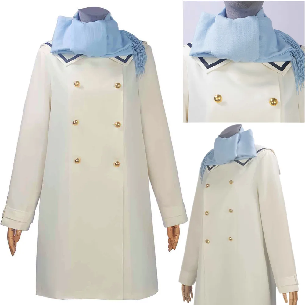 Anime Frieren: Beyond Journey's End Cosplay Costume Winter Women Woolen Long Coat White Daily Wear Scarf Christmas New Year