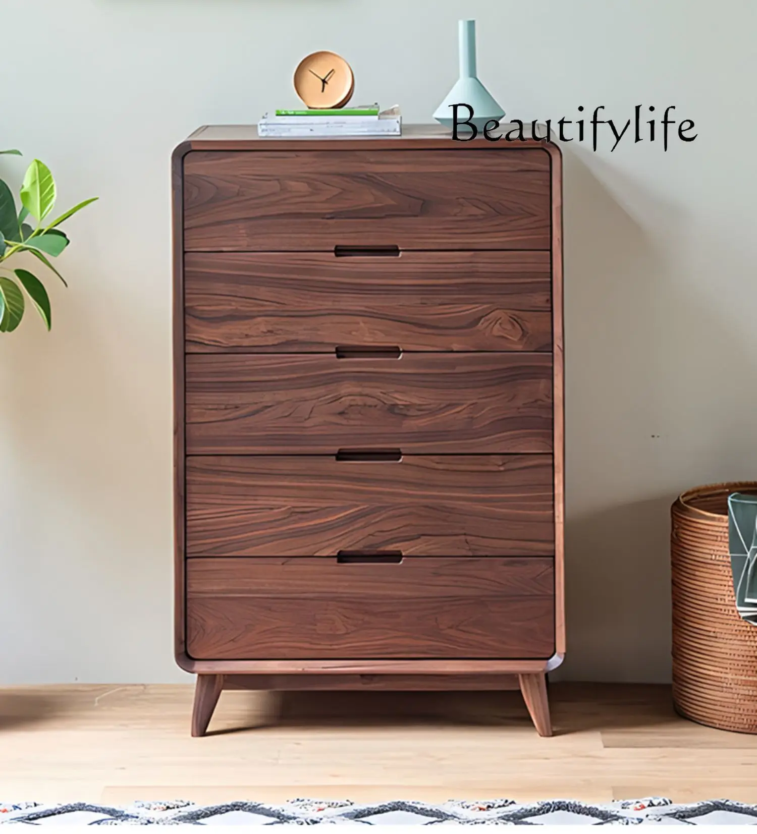 

Black Walnut Solid Wood Chest of Drawers Storage Cabinet Solid Wood Log Simple Living Room Bedroom