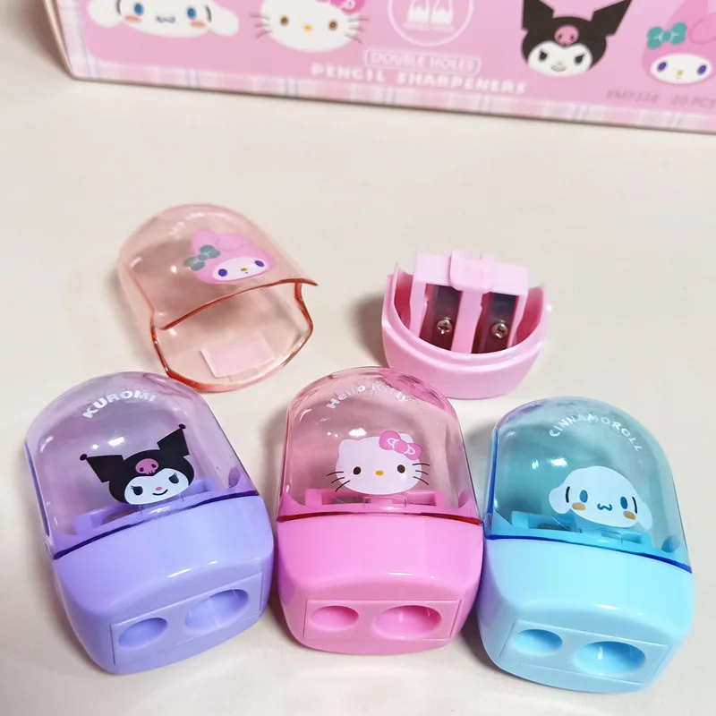 20/40pcs Cartoon Sanrio Double Hole Pencil Sharpener My Melody Kuromi Hello Kitty Characters School Supplies Wholesale