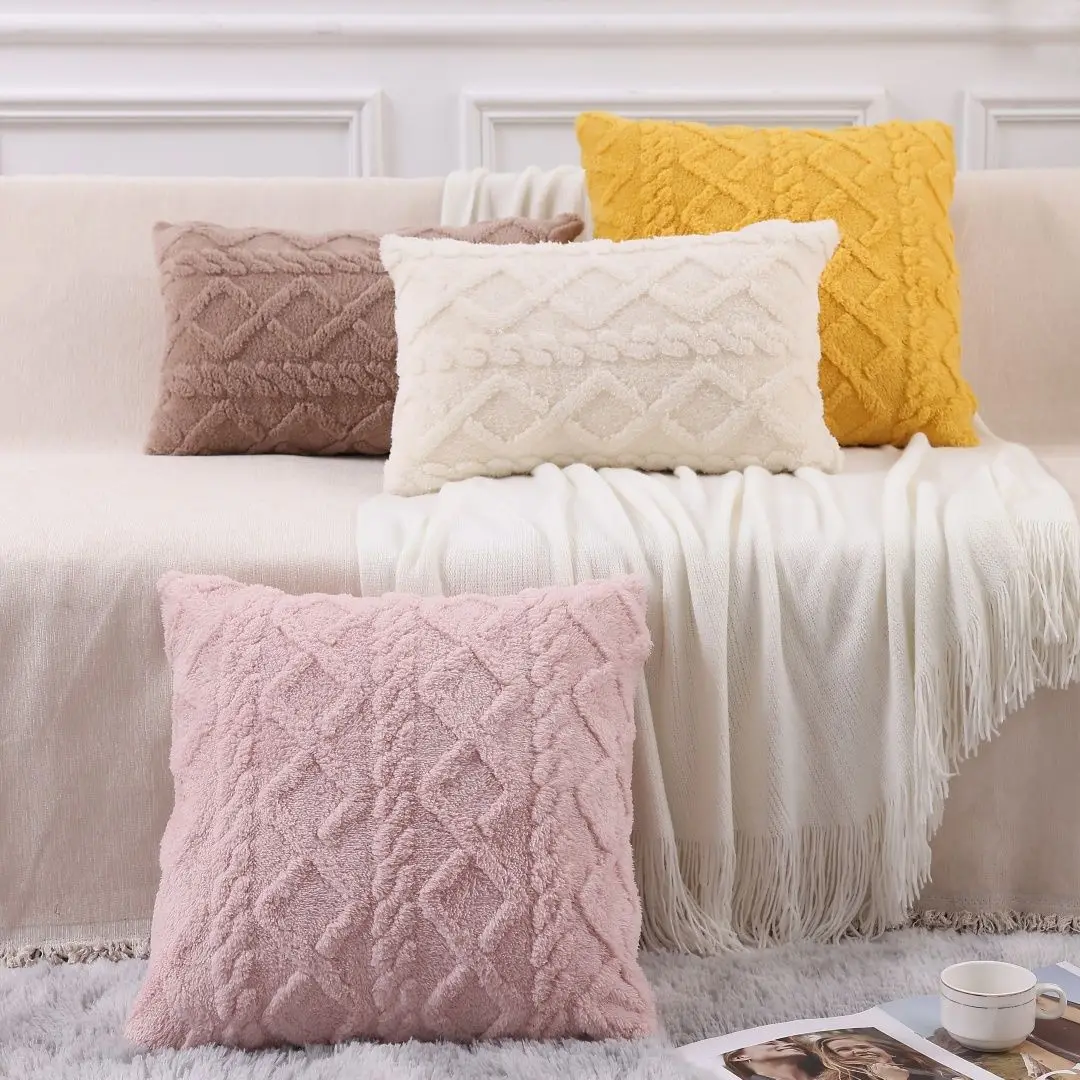 Plush Throw Pillow Cover Soft Solid Decorative Square Cushion Case For Sofa Bedroom Car Home Pillowcase