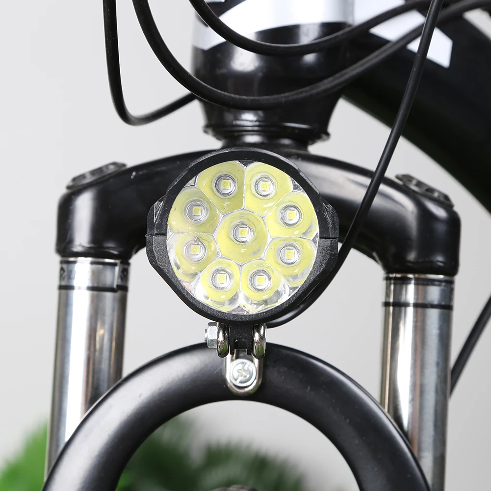 36/48/60V Electric Bicycle Light with Horn 18W 9 LED Electric Scooter LED Front Light Waterproof High Power Headlight for E-Bike