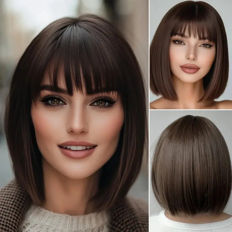 امرأة يومية اللباس أغطية الرأس بوب حلاقة الكرة الملابس مباراة الهواء الانفجارات مزاجه الشعر القصير حزب سيدة شعر مستعار مستقيم الشعر