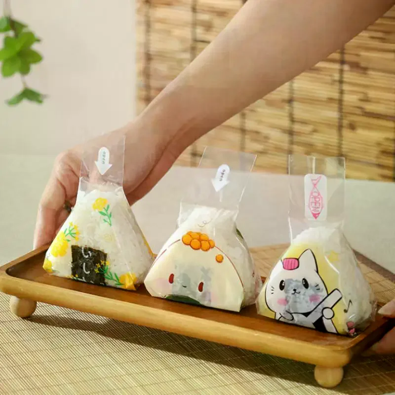 Triangle Sushi Rice Ball Bag 100pcs Japanese Disposable Food Grade Onigiri Packaging for Office Lunch Picnic Party Supplies