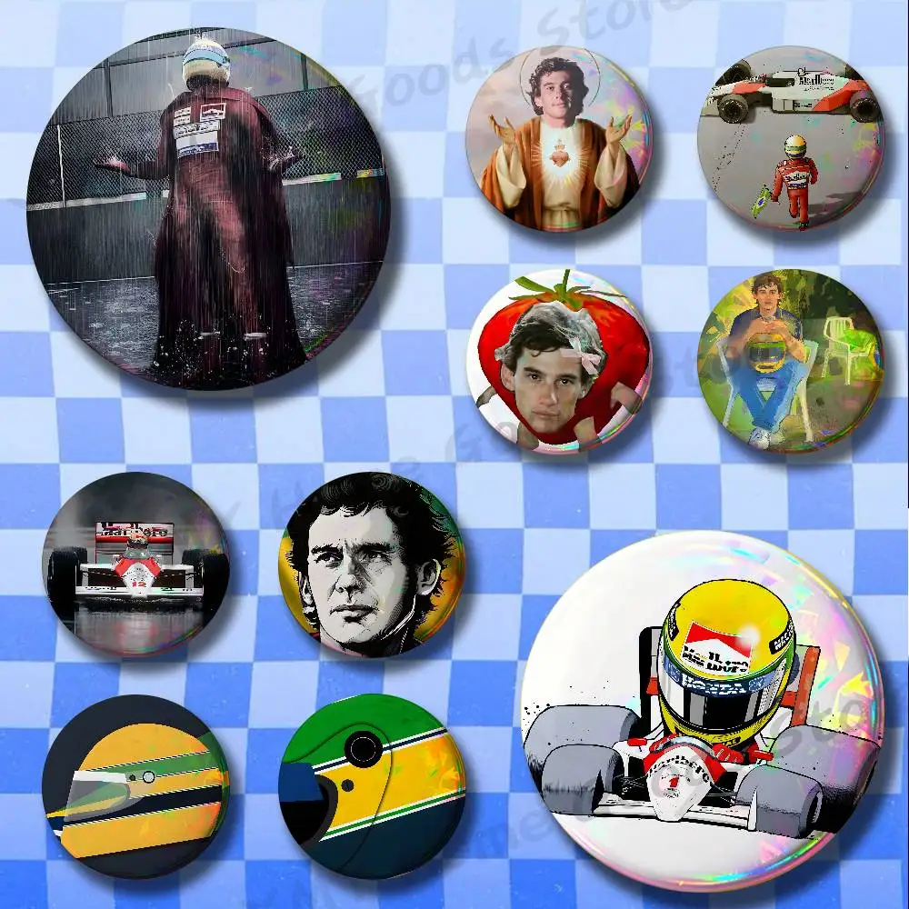 The Rain God A-Ayrton S-Senna Enamel Pins Badge Round Brooch for Backpack Decor Accessories 25/32/44/58/75mm