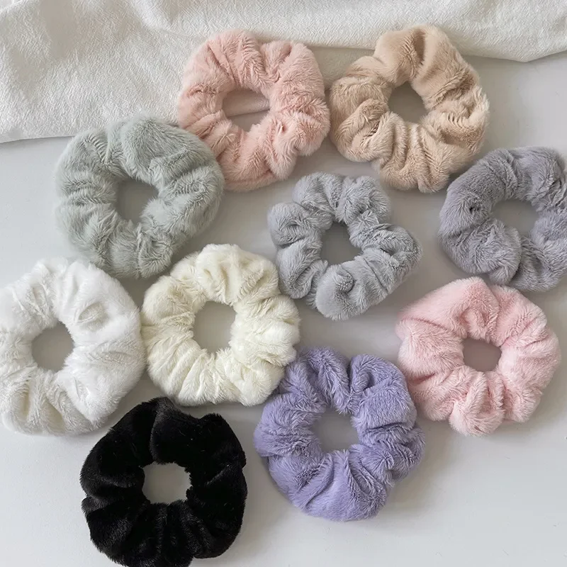 Wholesale Autumn Winter Imitation Rabbit Plush Large Intestine Hair Band Rope Teddy Hair Flower Head Rope for Custom Hair