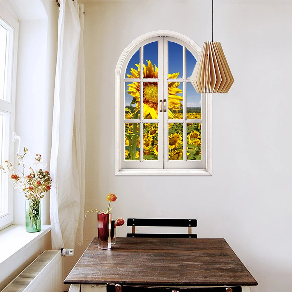 Removable Scenic Spots Window Wall Sticker 3D Landscape Vinyl Decal Wallpaper Peel And Stick for Bedroom Living Room Decor