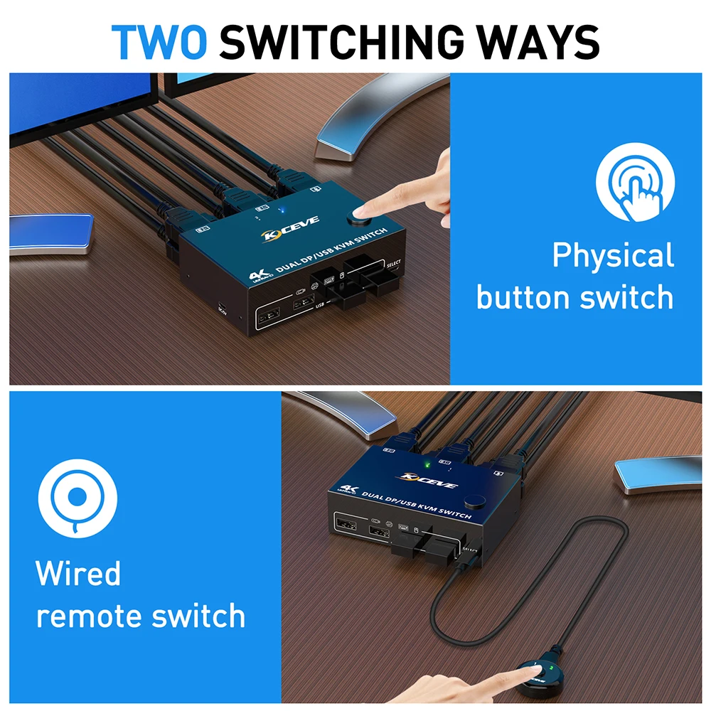 4 Port KVM Switch 4X2 Dual Monitor 4K@60Hz Extended Display USB KVM Switch 4 in 2 out for 4 PC Share Keyboard Mouse Monitor