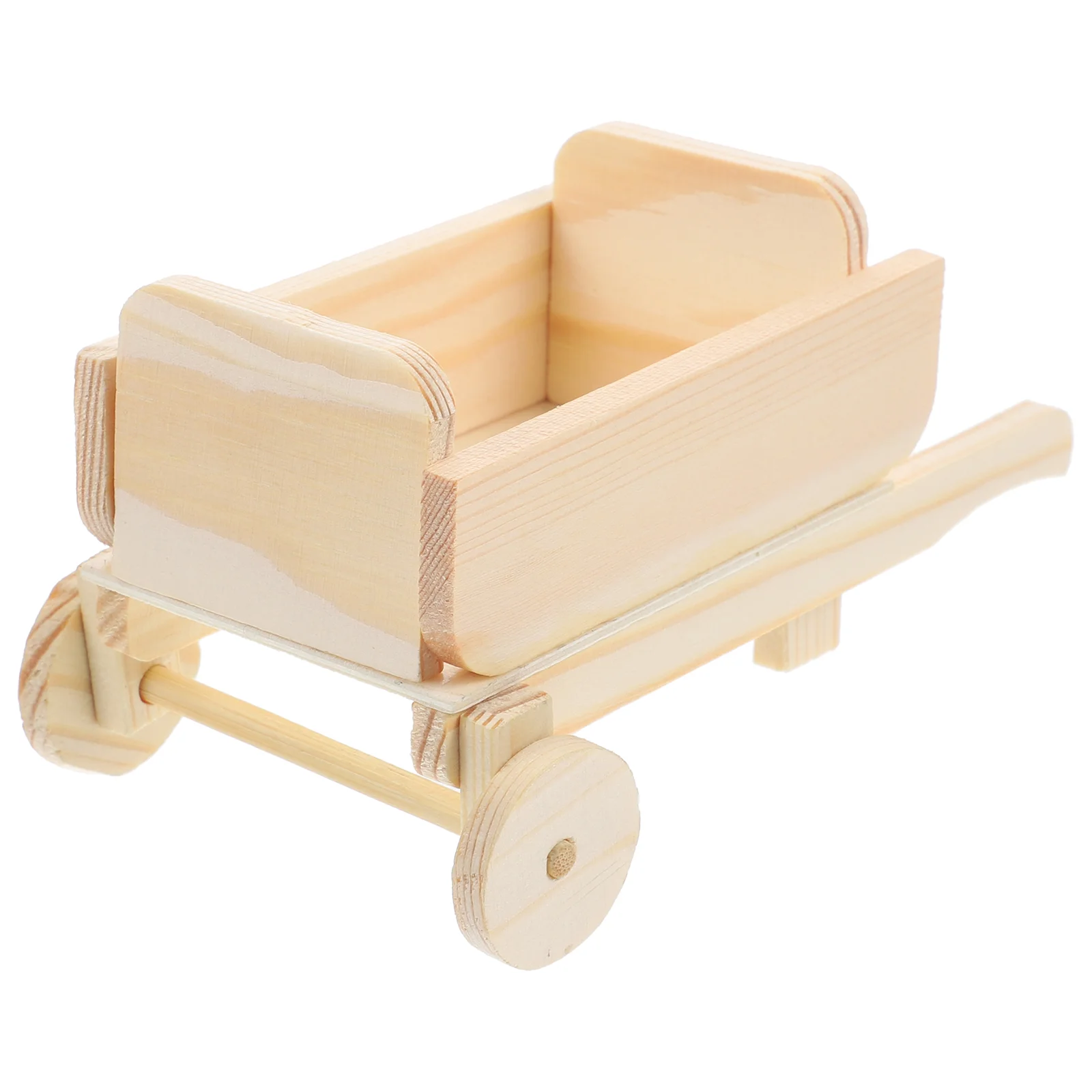 House Simulated Assembled Mini Trolley Model DIY Assembly (trolley) 1pc Wheelbarrow Decorate Wood Miniature Garden Models