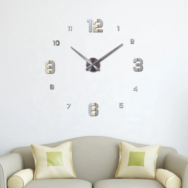 Modern Home Decor Wall Mounted Watch Frameless Sticker 3D DIY Wall Clock Alarm Clock