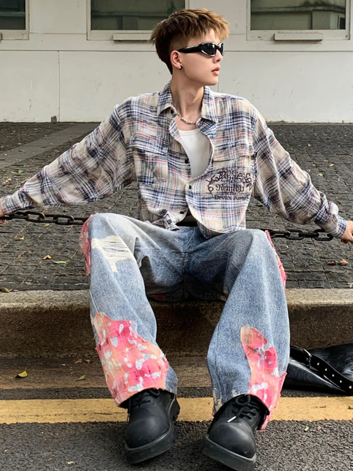 

y Printed Casual Jeans Men's Loose Straight Leg Spring Autumn American Retro Bell Bot Cotton Denim Youth Faion