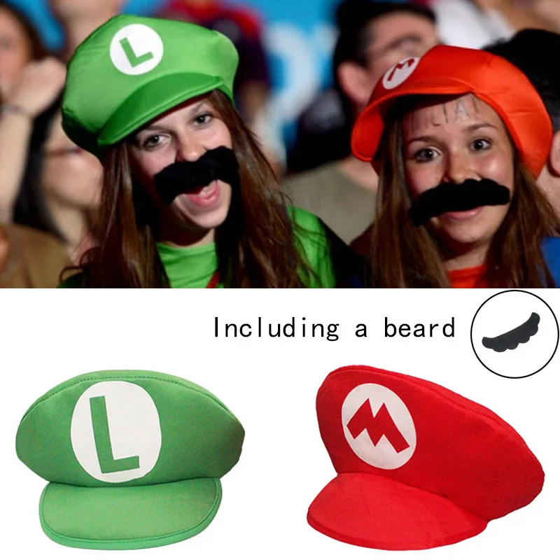 

Super Mario Bros Children Hat Peaked Cap Cosplay Prop Dress Up Supplies Game Cute with Beard Party Favors Kid Birthday Gifts