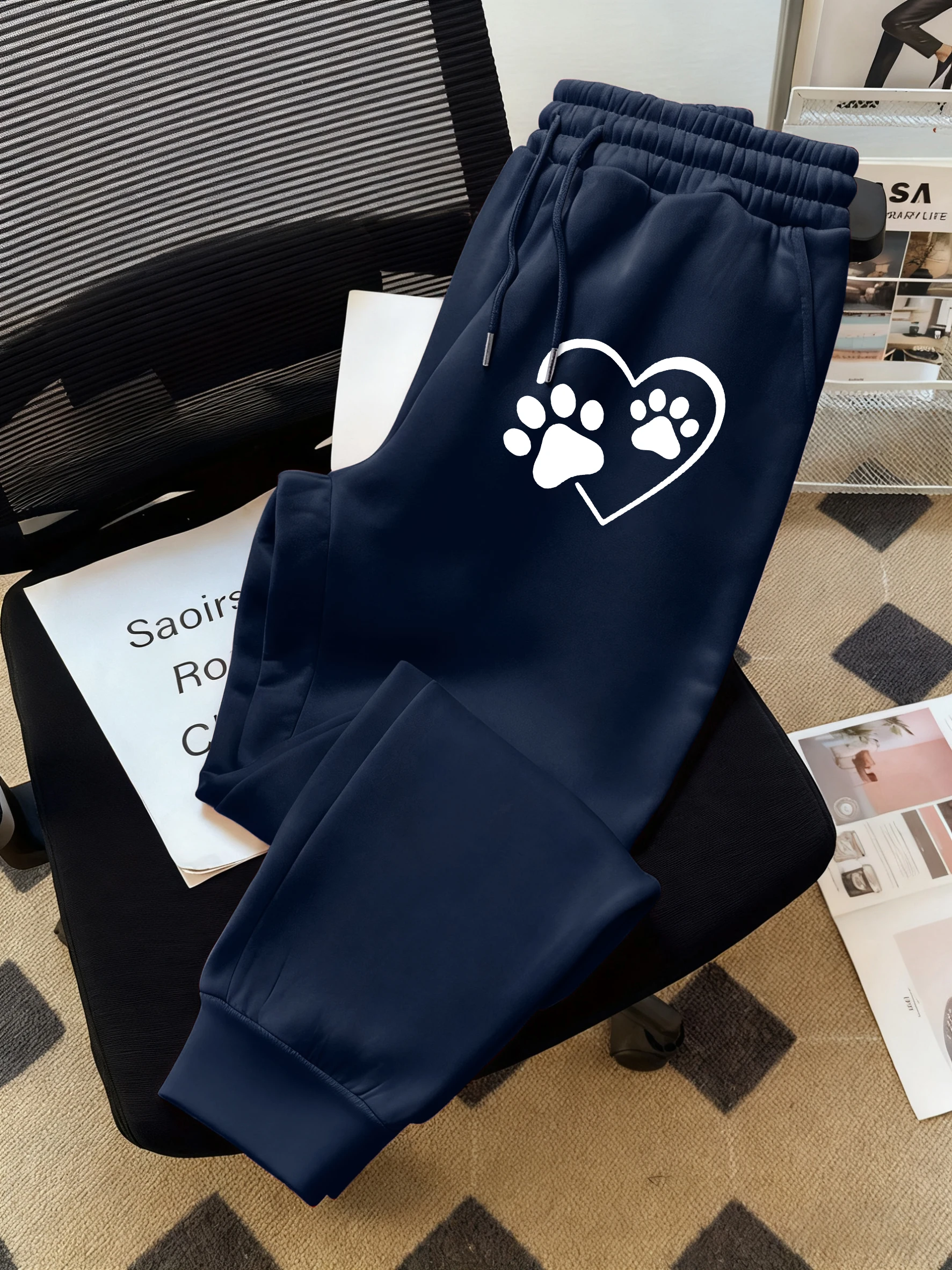 

Footprints In Love Heart Design Men Pants Fashion Fleece Autumn Trousers Drawstring All-Match Sweatpants Man Hip Hop Soft Pant