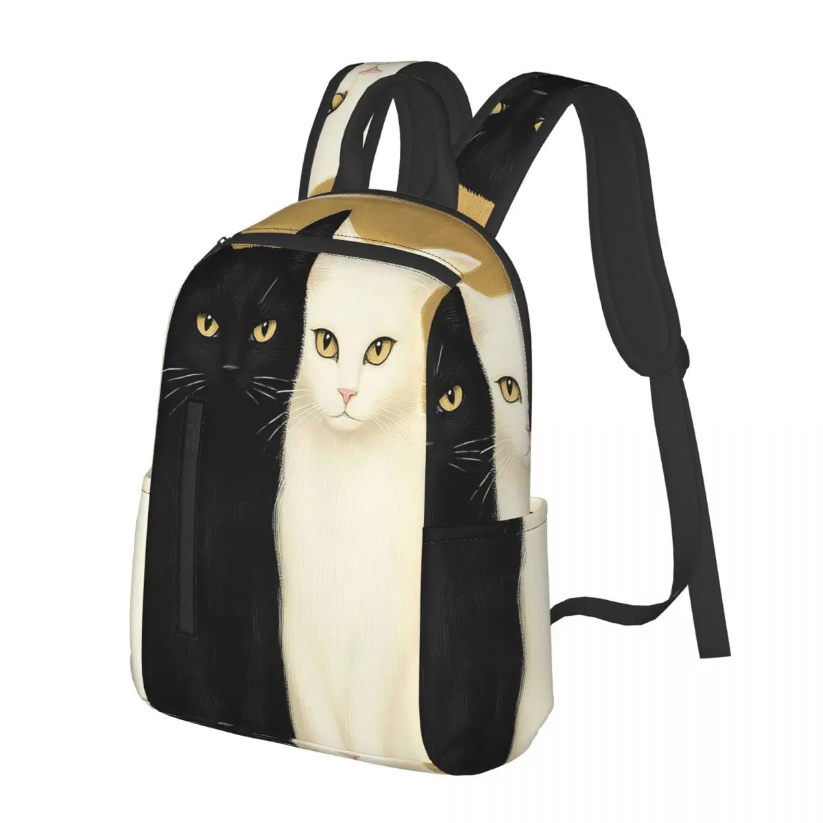 

Black Cat And White Cat Print Student Backpack School Bag Hiking Travel Daypack for Men Women Bookbag Shoulder Bags