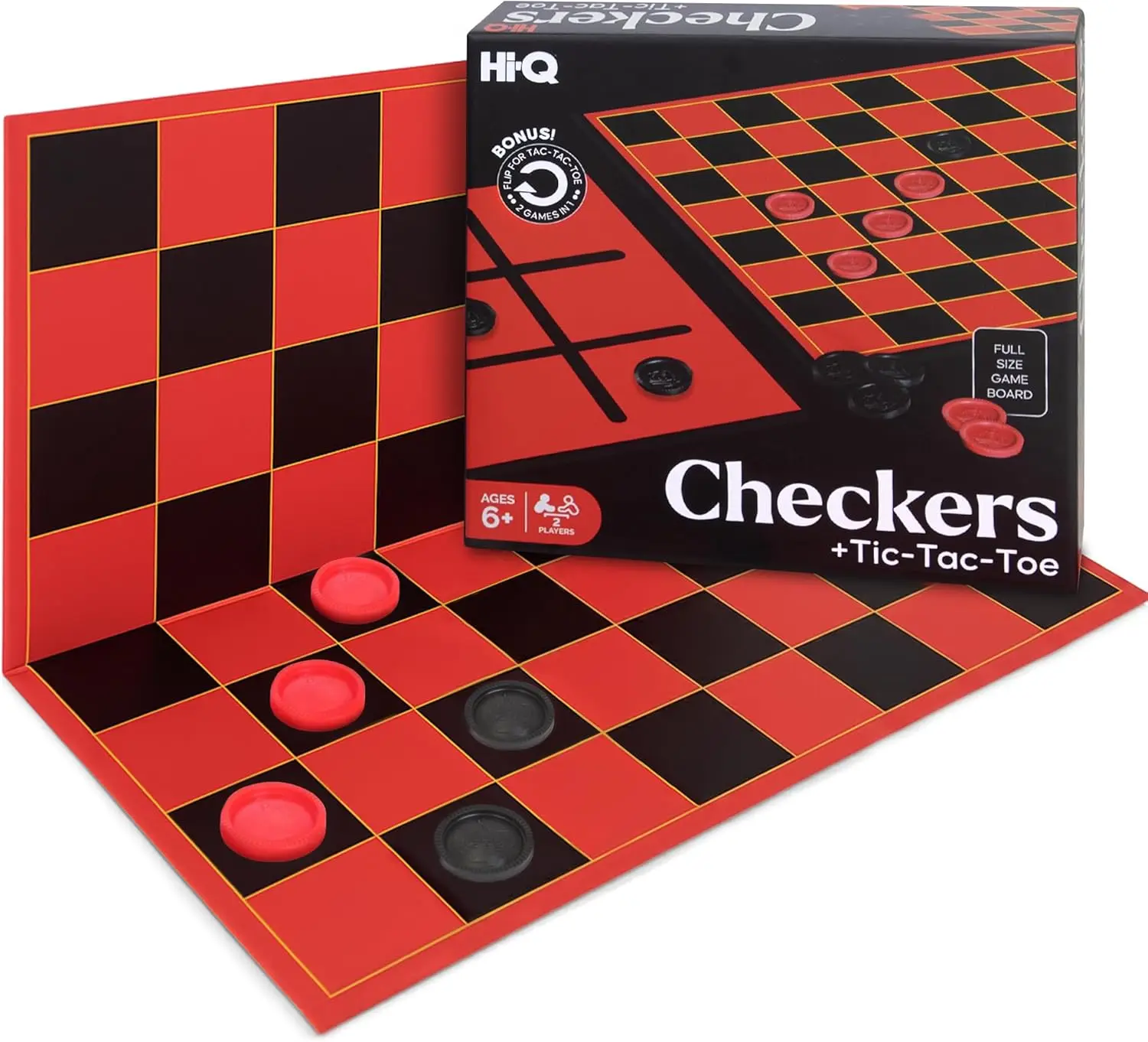 

HI-Q Checkers & Tic-Tac-Toe Game for Kids: Interlocking Pieces, Foldable Board