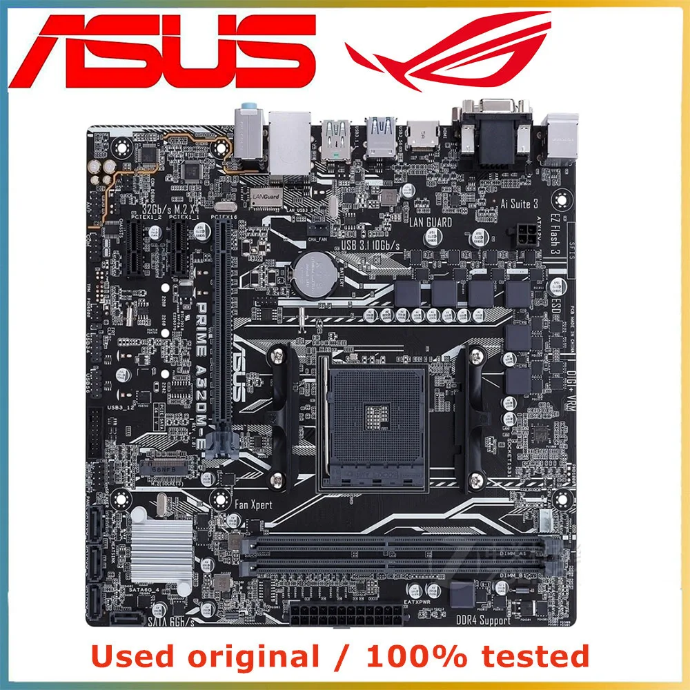For ASUS PRIME A320M-E Motherboard AMD AM4 Support R5 5600 3500X R7 5700X  R3 3200G CPU 2xDDR4 32GB HDMI DVI mATX