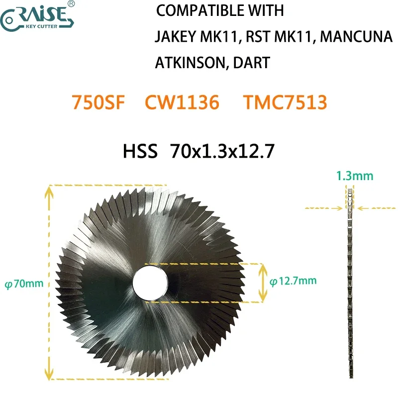 750SF 70x1.3x12.7 Milling Cutter for JAKEY MK11& RST MK11 & MANCUNA & ATKINSON Key Cutting Machine Locksmith Tools