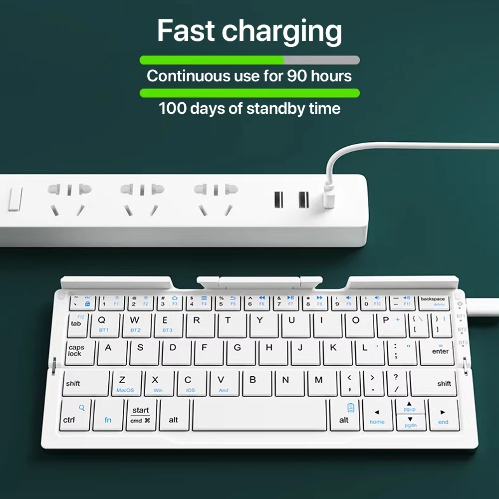 EMTRA Mini Folding Bluetooth Keyboard Wireles Keypad Support3 Devices With Stand Rechargeable Spanish Keyboards for Phone Tablet