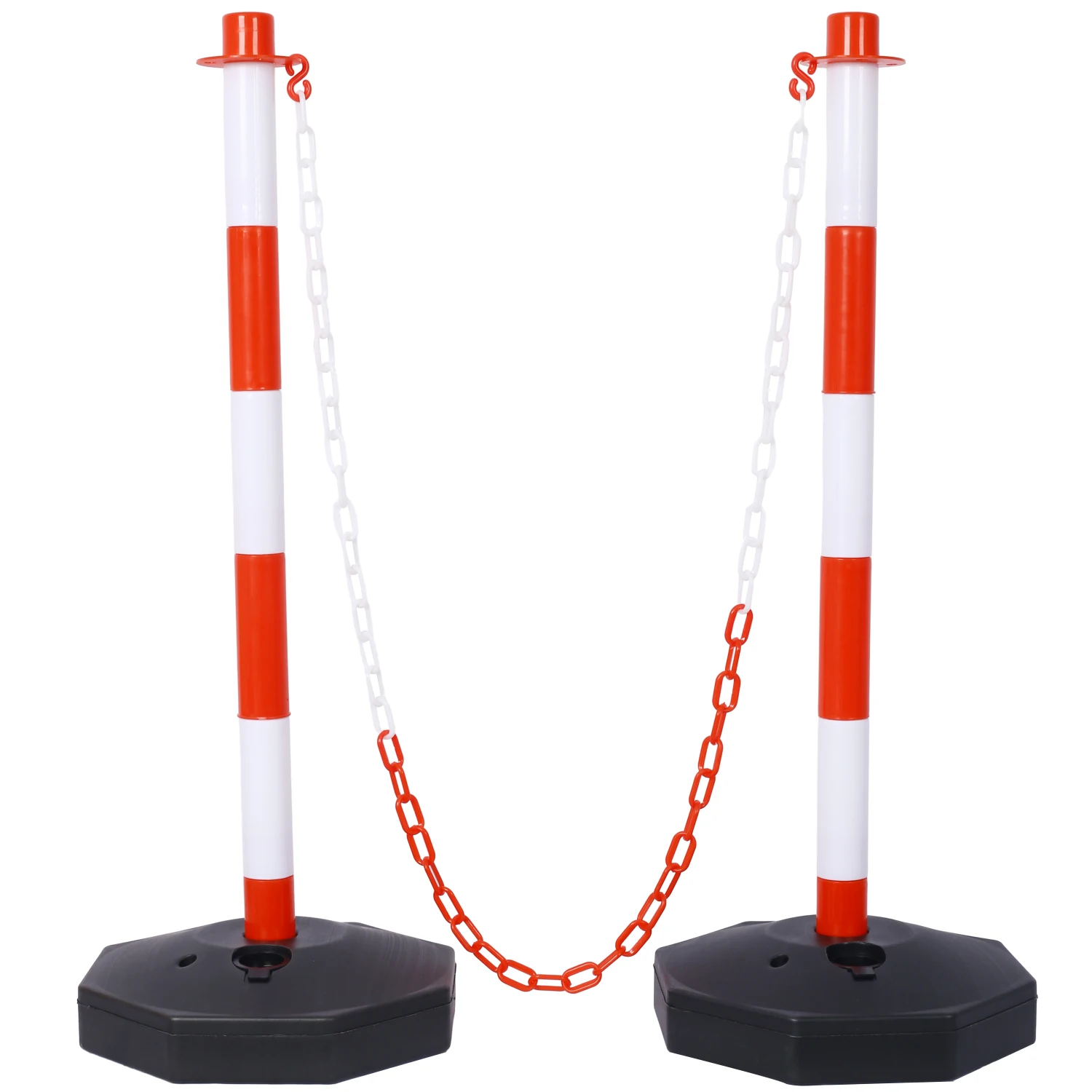 6 Pack Traffic Delineator Post Cones with Fillable Base, Adjustable Plastic Safety Barrier with 5Ft Plastic Chain, Outdoor and I