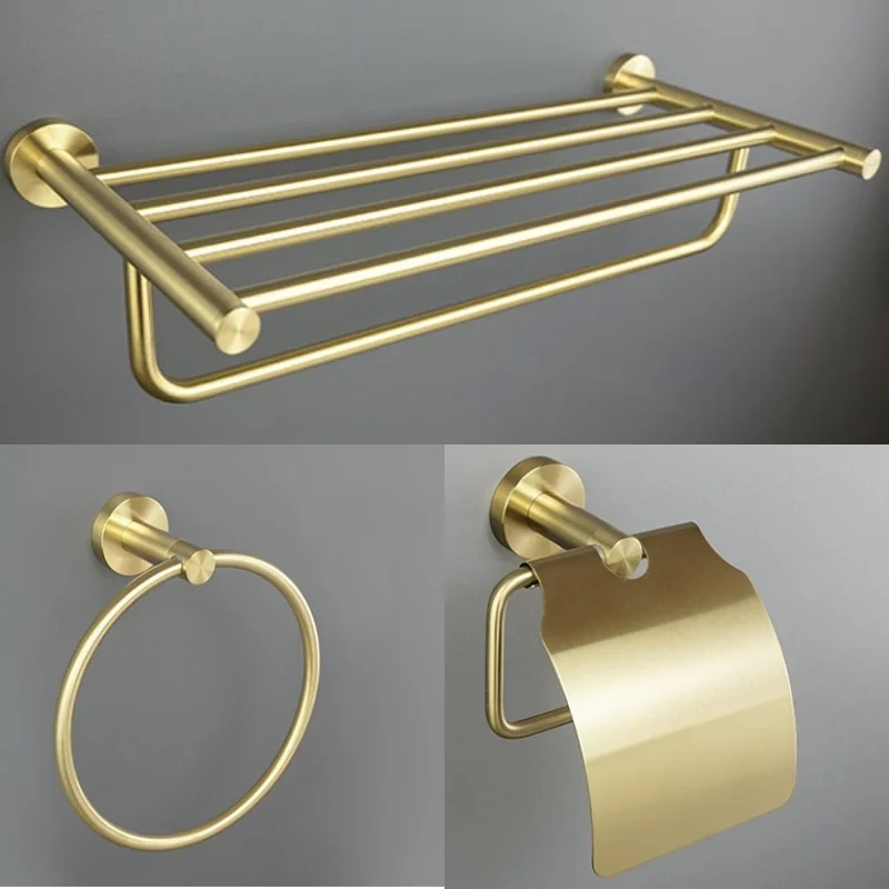 Brushed Gold Bathroom Accessories Towel Bar Bath Robe Hook Bathroom Hardware Set Shelf for Towels Paper Tissue Holer
